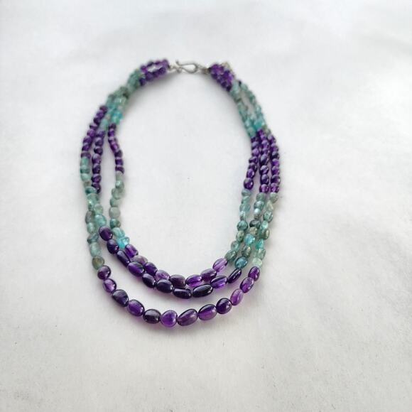 Jay King 3 Strand Necklace 18" Apatite, Amethyst New Sterling Silver 925 - Picture 2 of 7
